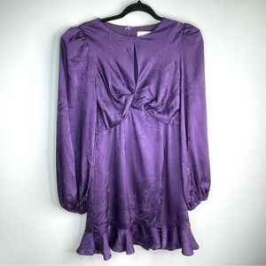 Astr The Label Satin Purple Long Sleeve Puff Shoulders Dress Size Small